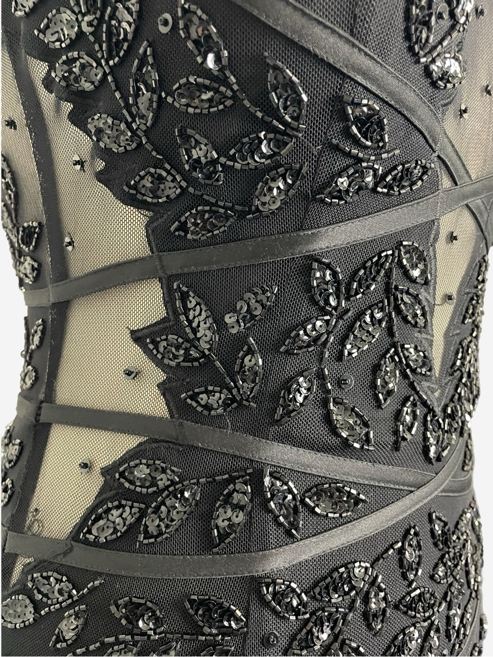 Cache black floral beaded sheer mesh paneled mermaid ball gown dark fairy XS - Picture 6 of 14